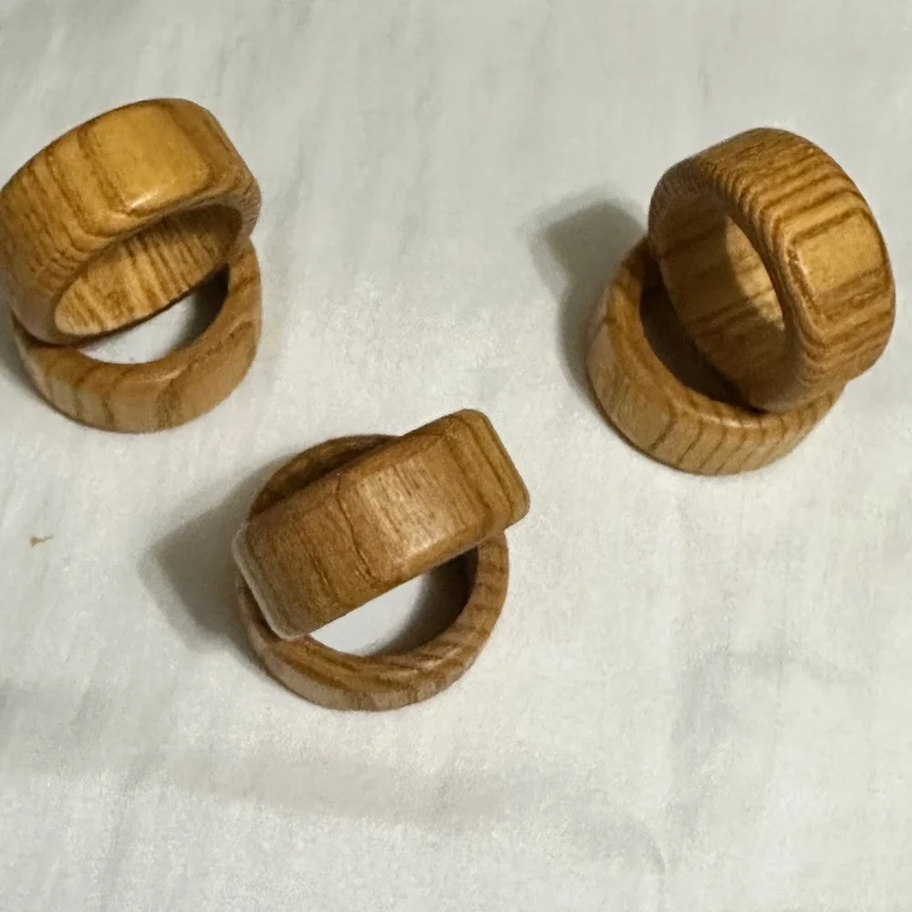 Unbranded Vntge Napkin Rings Brown Excellent Teak-Oak Wood Set of 6 Rustic Decor